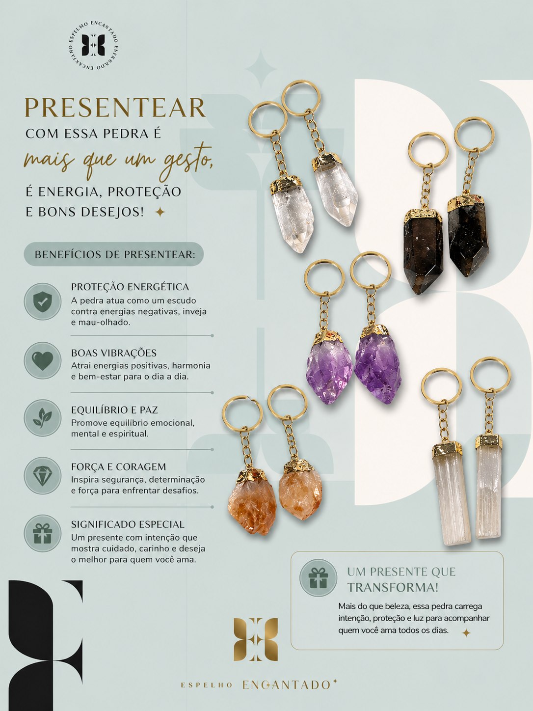 Chaveiros de Cristais e Pedras Naturais
