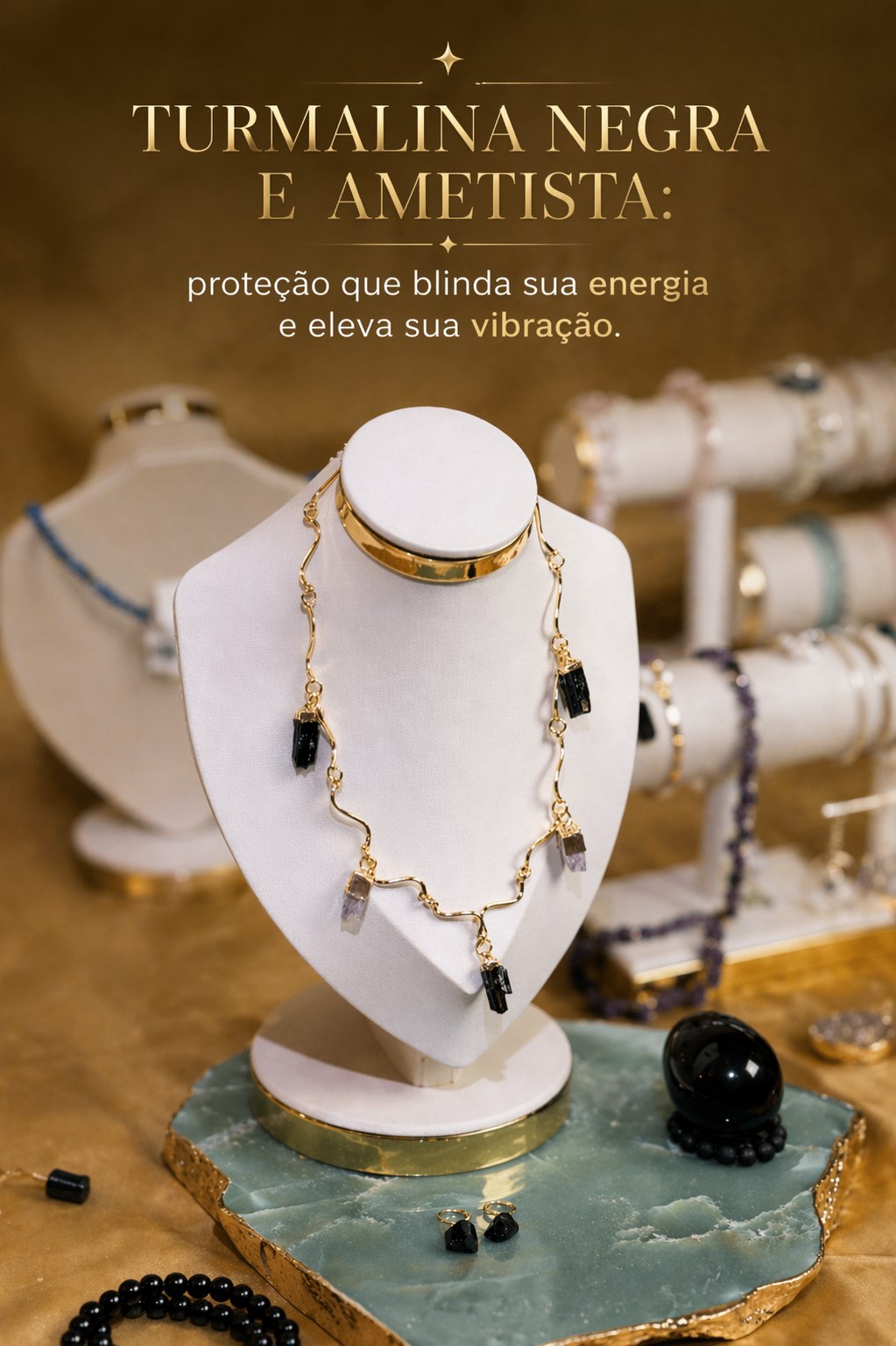 Conjunto de Turmalina Negra com Ametista