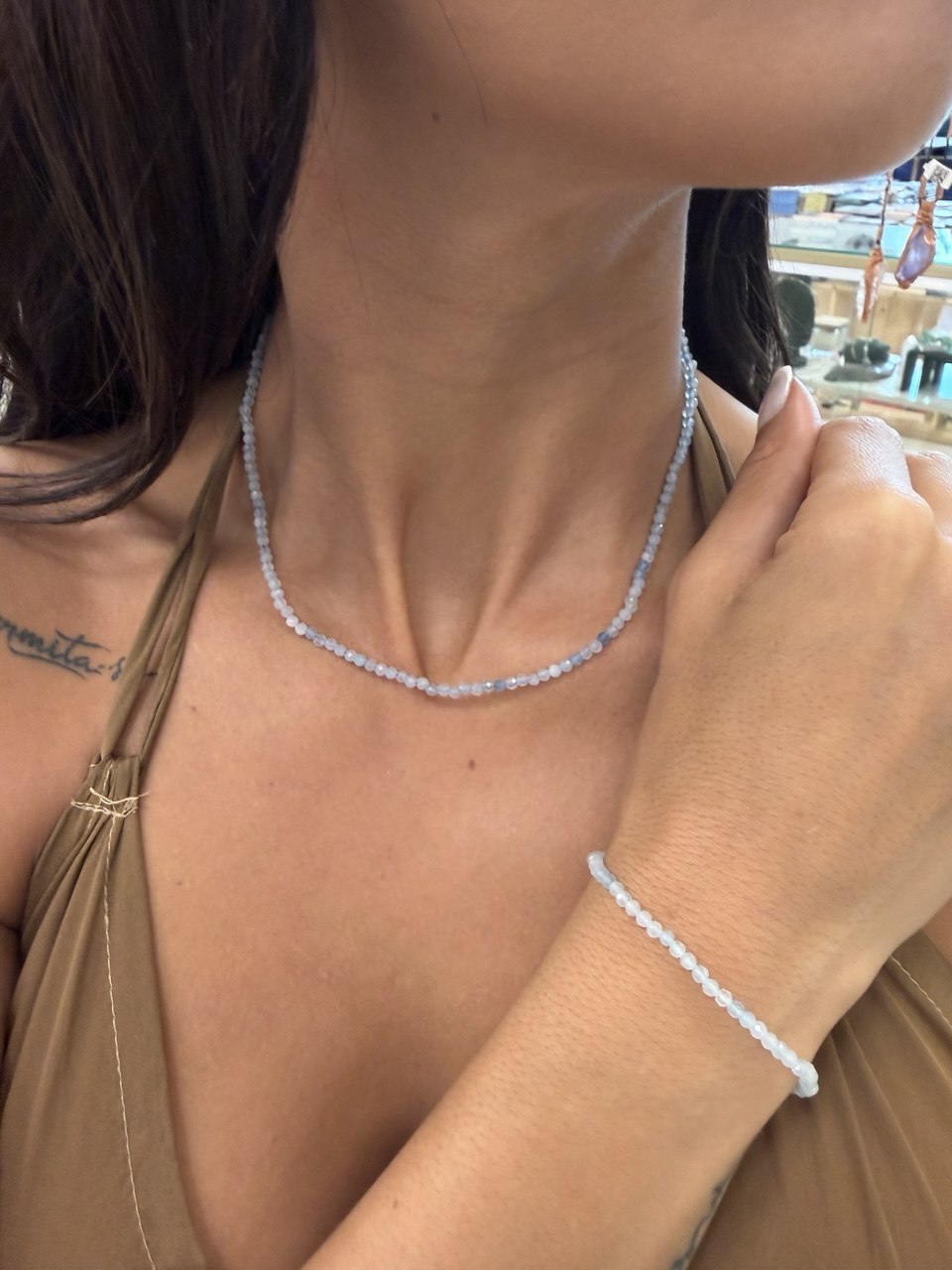 Conjunto Micro Agua Marinha Colar + Pulseira