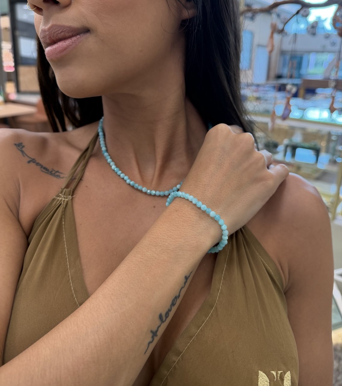 Conjunto Micro Amazonita Colar + Pulseira