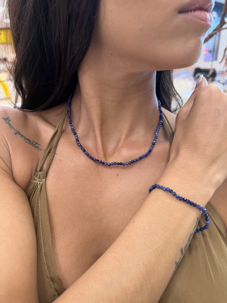 Conjunto Micro Sodalita Colar + Pulseira