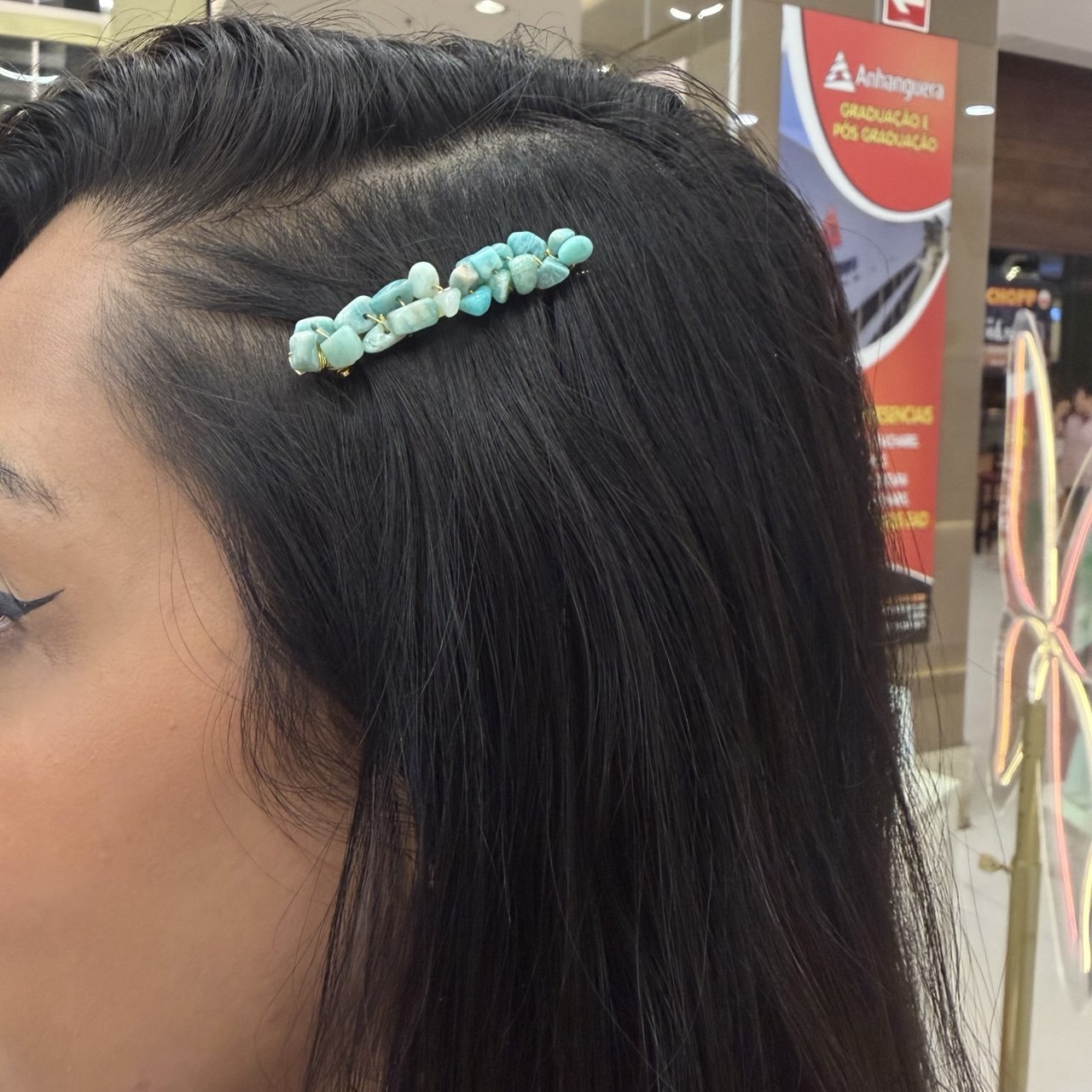 Presilha de cabelo amazonita (dourada)