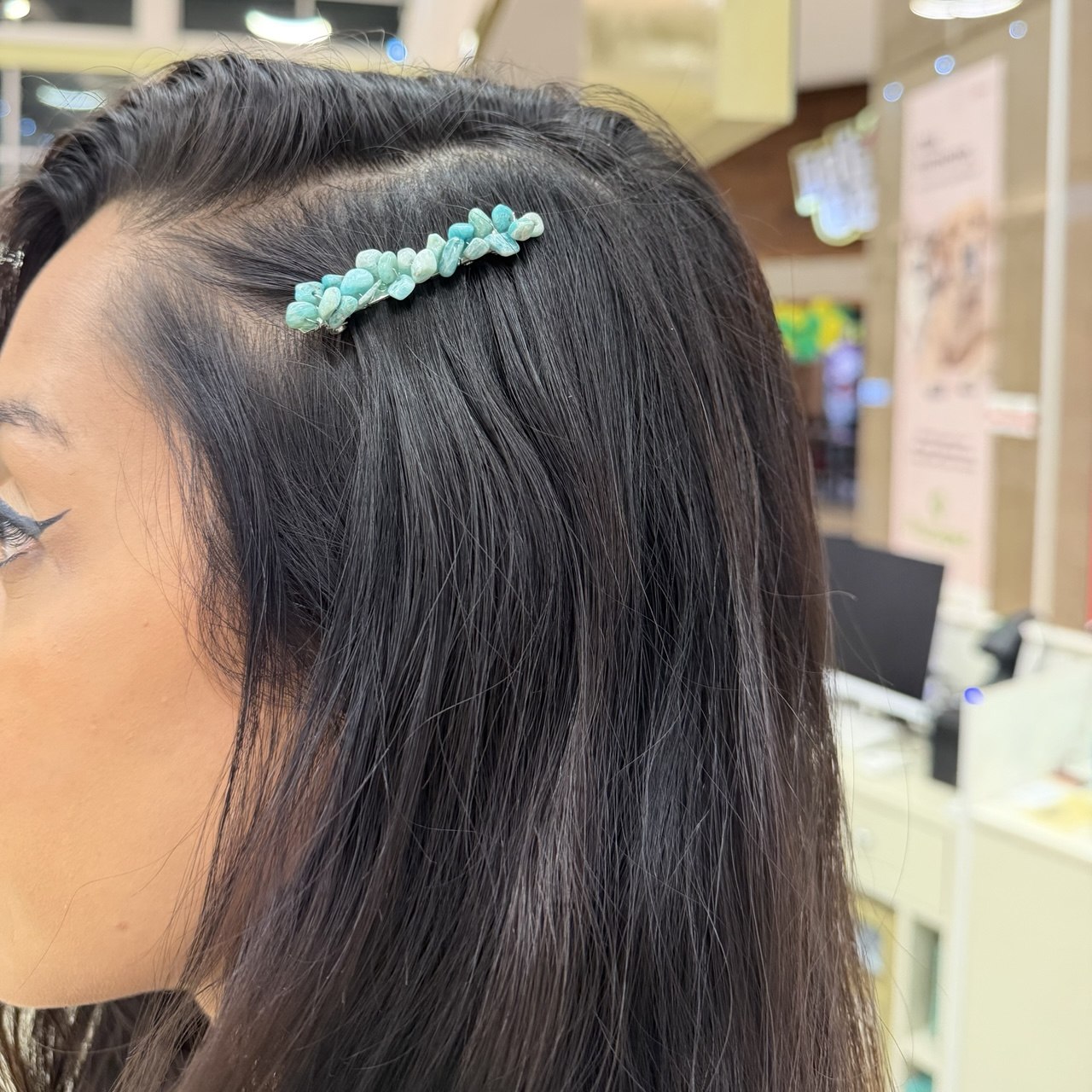 Presilha de cabelo amazonita (prata)