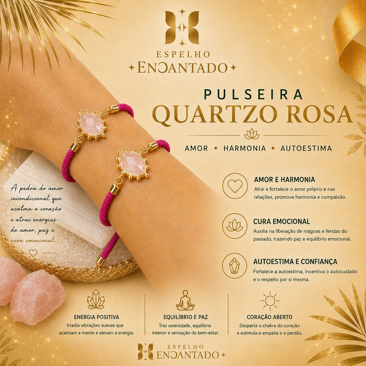 Pulseira Cordão Quartzo Rosa