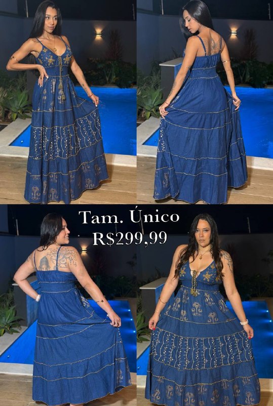 Vestido jeans bordado azul