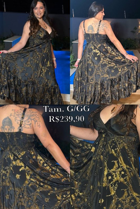 Vestido Longo Fios Dourados