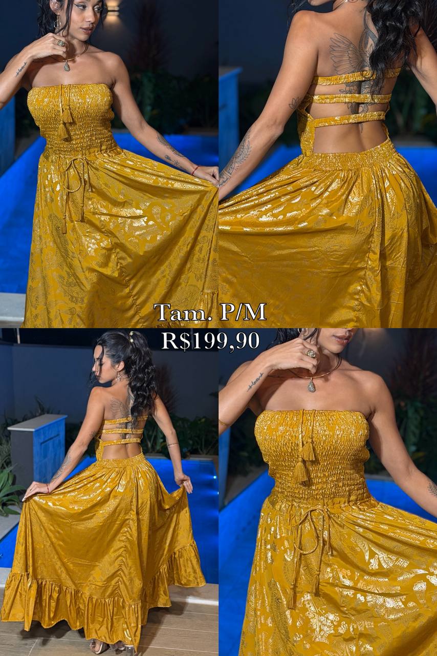 Vestido Longo Fios Dourados